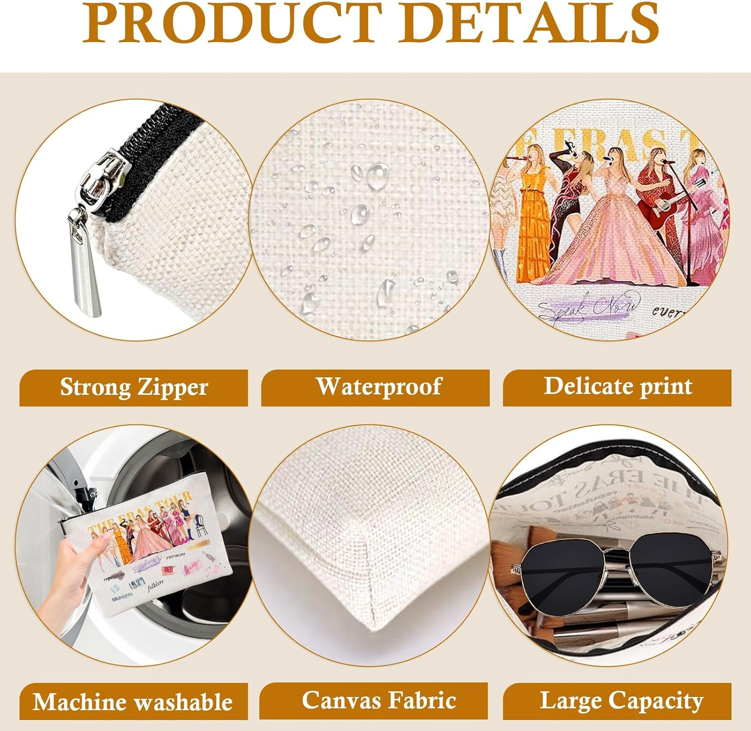 Music Lover Makeup Bag, Singer Tour Fans Gifts Cosmetic Bag, Fans Portable Makeup Bag for Women and Girls Travel Gym Home Organization，For Women Sister Mum Music Lover Singer Fans（Yellow）, Yellow image number 1