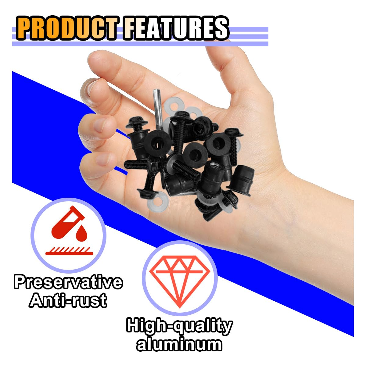 10 PCS Motorcycle Windshield Bolts Kit, Aluminum Body Mounting Screws Set, Universal Fairing Well Nuts Fastener Screw for Motorcycle Windshield and Body Panels (Black) image number 2