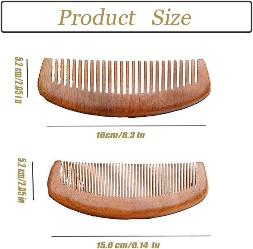FOTOEVFC Sandalwood Moon Hair Comb, 2Pcs Natural Sandalwood Wide Tooth Hairbrush, Anti-Static Wooden Comb for Women, Men & Kids image number 3