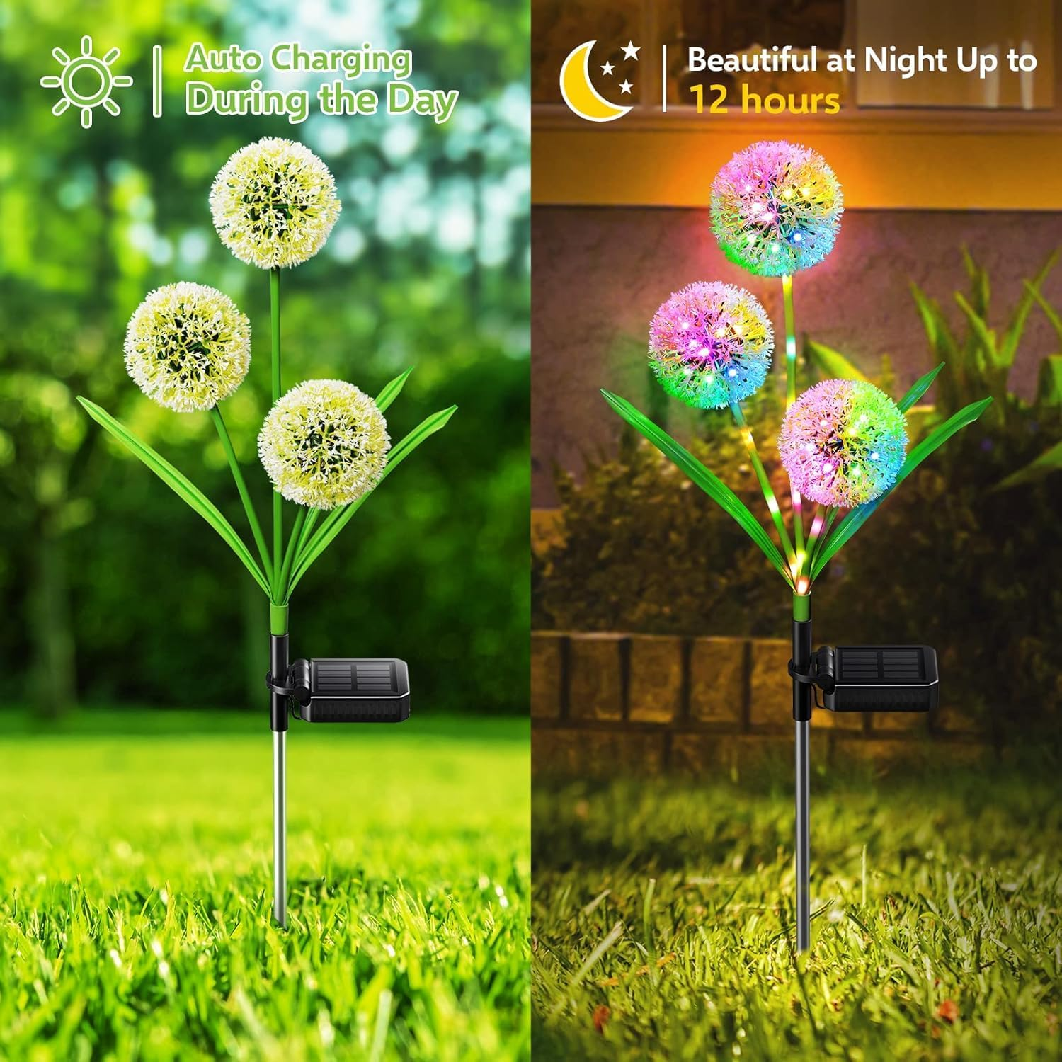 Solar Lights Outdoor Garden Decor, 2 Pack Upgraded Solar Dandelion Garden Lights Decorative with 36 LED - IP65 Waterproof Colorful Solar Lights Outdoor for Yard, Lawn, Pathway and Wedding image number 4