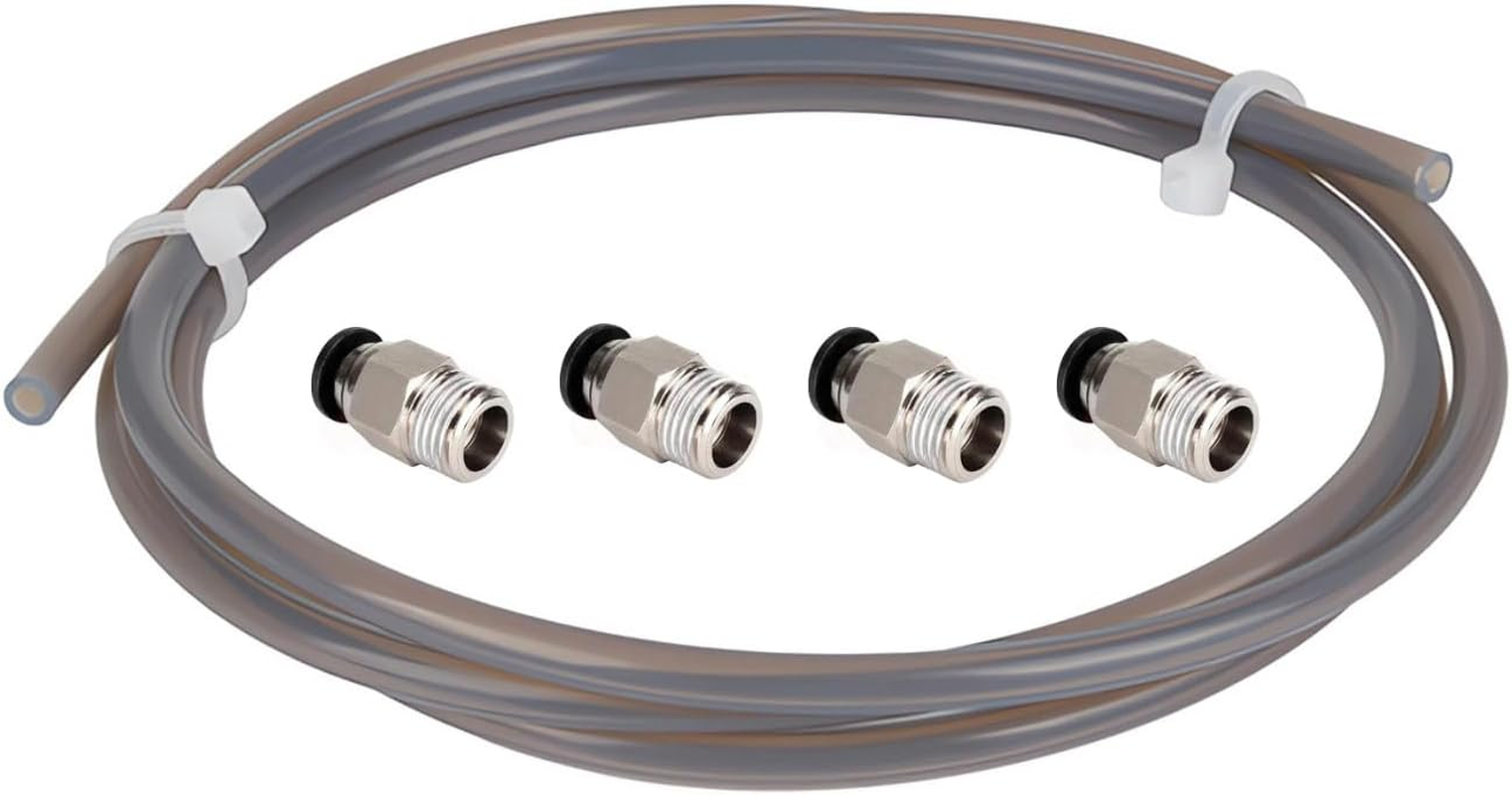 LEOWAY 3D Printer 3M Ultra-Smooth PTFE Teflon Tube 2.5Mm Id/4.0Mm OD with 4Pcs PC4-M10 Pneumatic Connector Fittings for 1.75Mm Filament image number 1