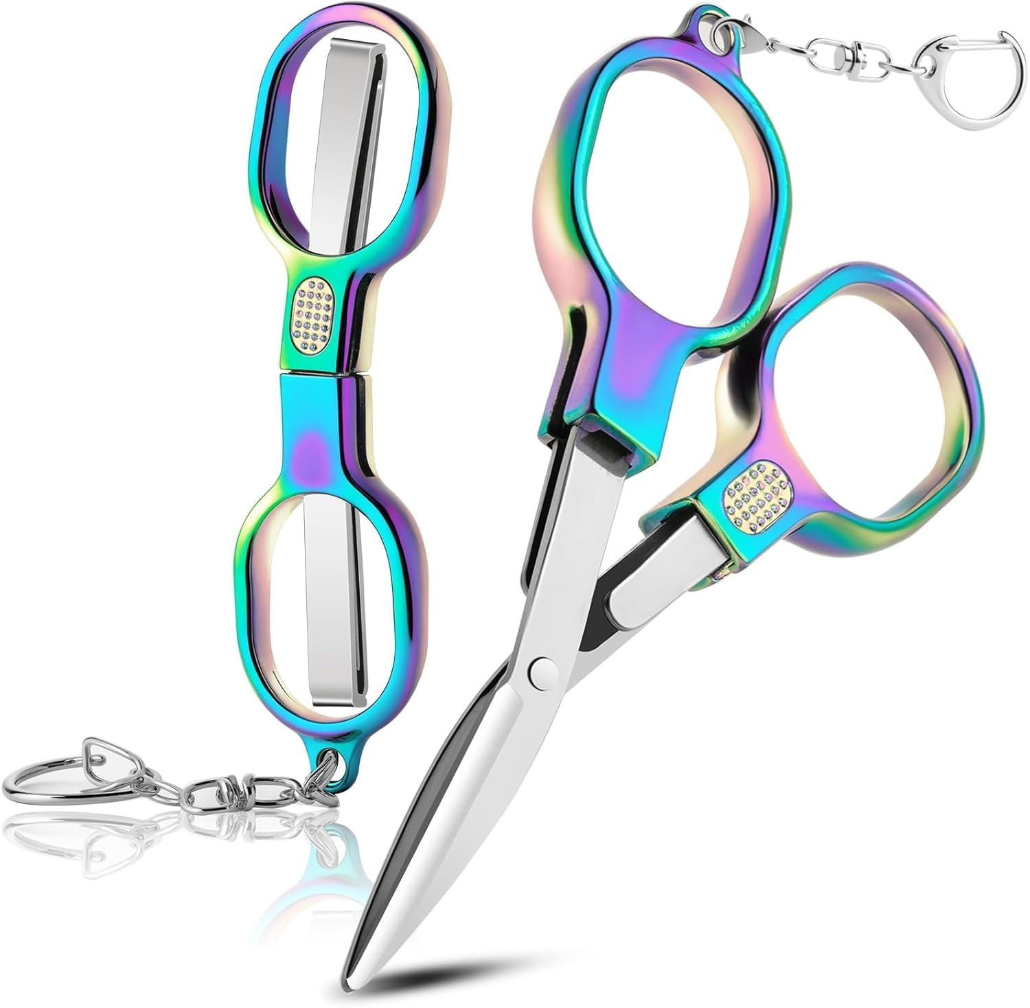 2 Pcs Foldable Stainless Steel Mini Scissors， Portable, Safety Keychain Design for Travel, Office, Craft, Sewing & Nursing(Color) image number 1