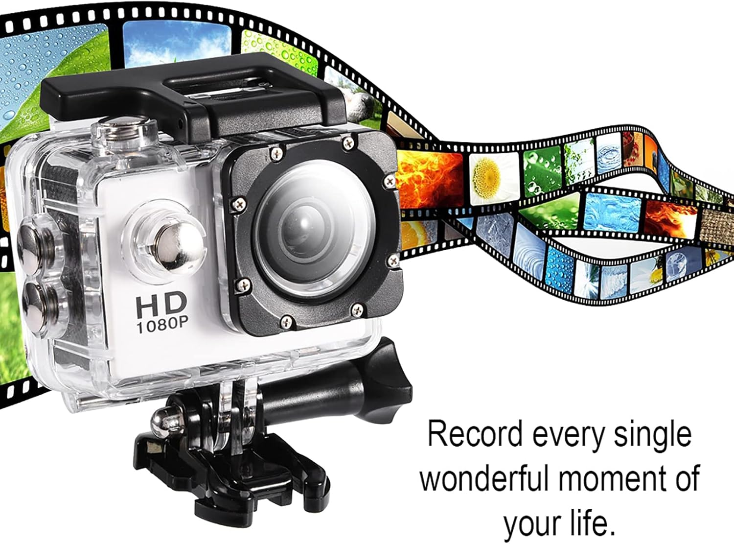 2.0 Inch Action Camera, 140&deg; Wide Angle Helmet Camera with Helmet Holder 30M/98Ft Underwater Waterproof Snorkel Surf Camera Professional Sports Camera for Cycling, Underwater Vlog(White) image number 3