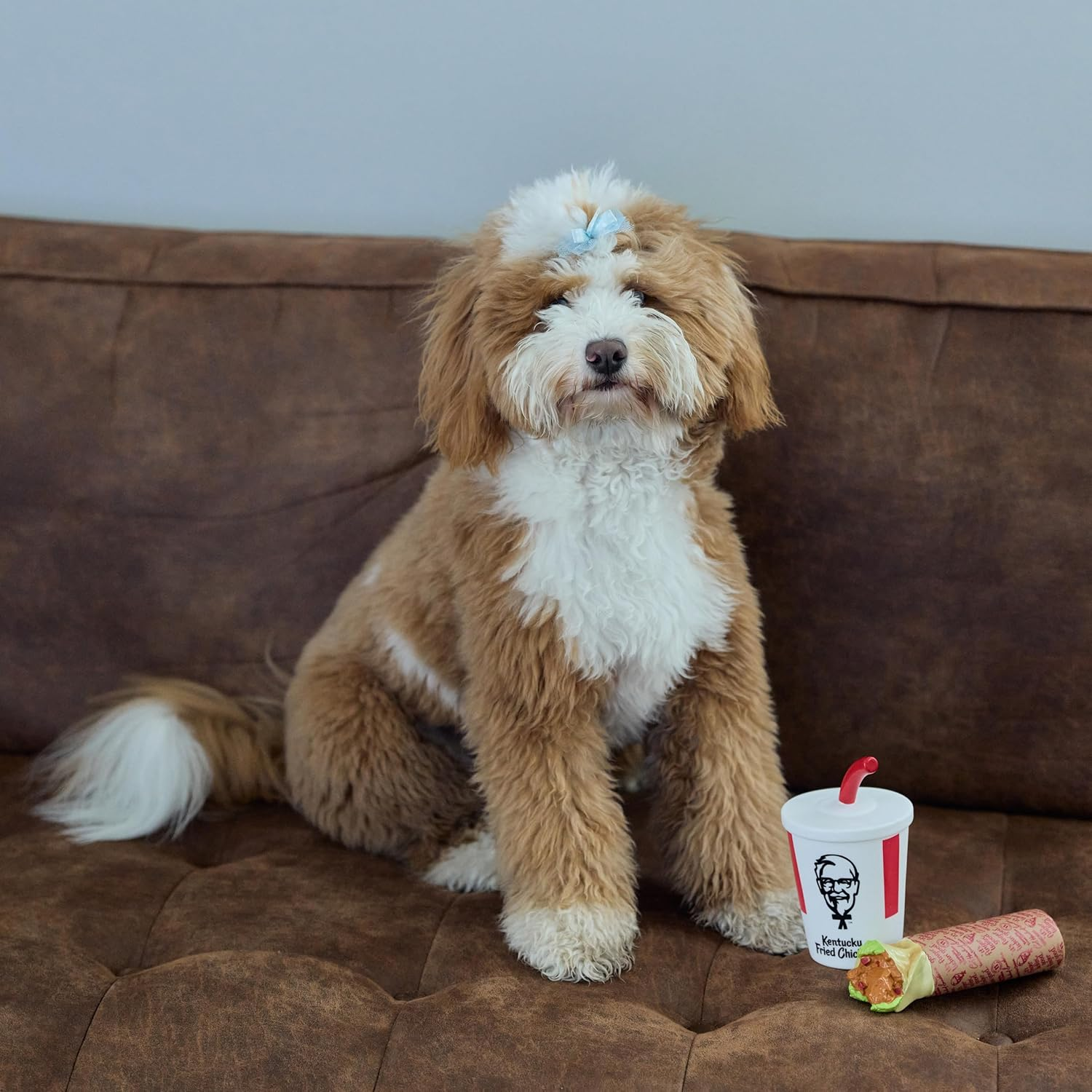 KFC Mini Chicken Wrap & Soda Meal &ndash; 2-Piece Vinyl Squeaky Dog Toy Set &ndash; Includes 6&rdquo; Chicken Wrap & 6&rdquo; Soft Drink Cup &ndash; Lightweight, Fun, and Interactive Play for Small & Gentle Chewers image number 1