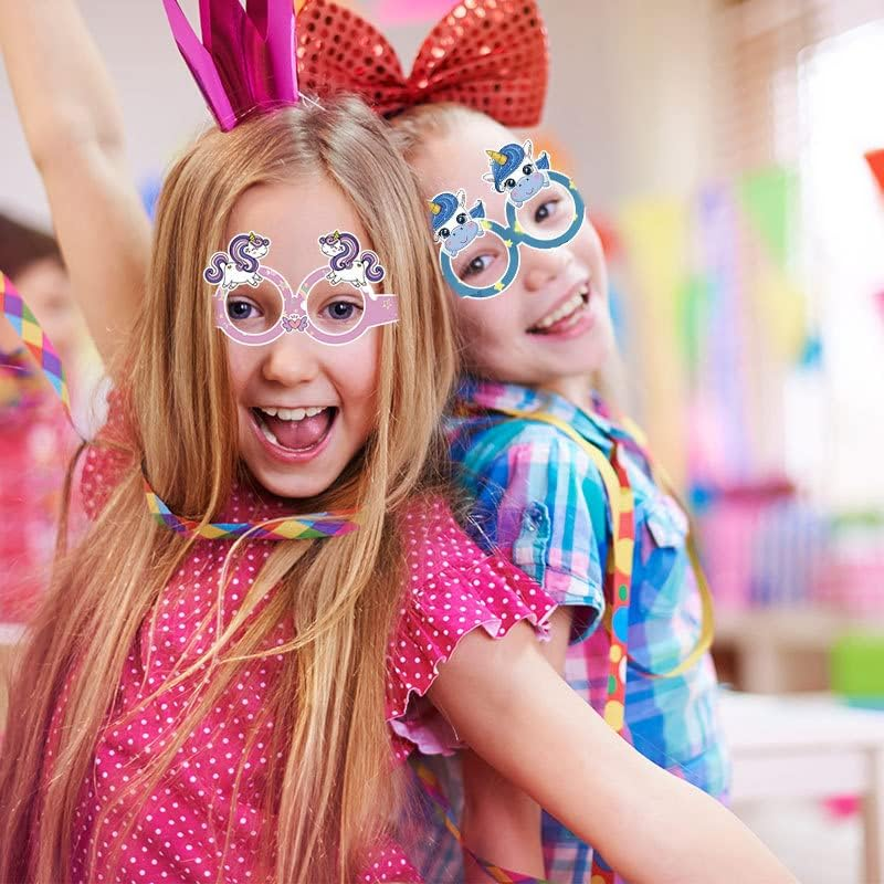 Buziba 12Pcs Rainbow Unicorn Party Glasses Decoration Unicorn Birthday Party Hats Unicorn Paper Eyeglasses Photo Booth Props Party Favor image number 5