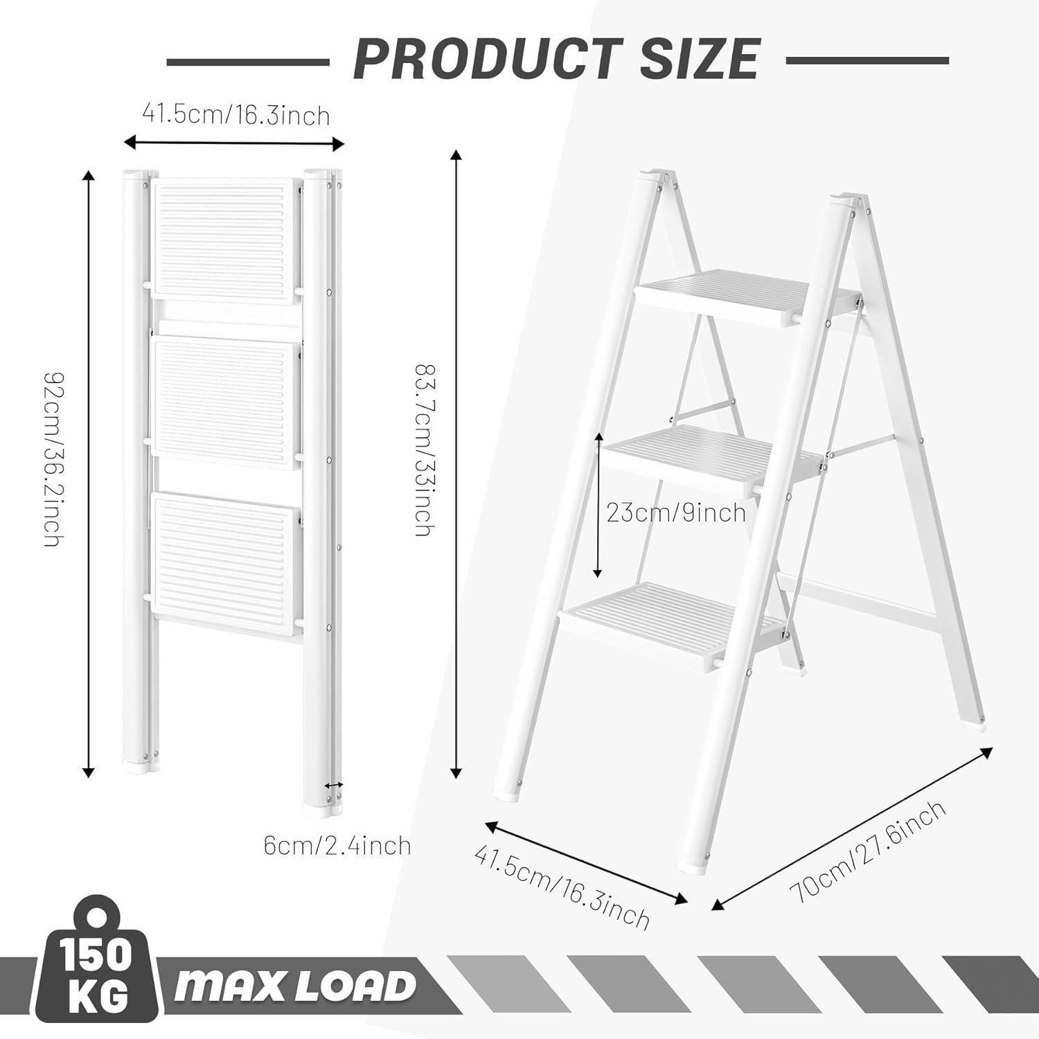 BREENHILL Step Ladder, Folding 3 Step Ladder Stool with Wider Anti-Slip Pedal, Portable Lightweight Ladder for Home Kitchen Office 150KG Max Loader