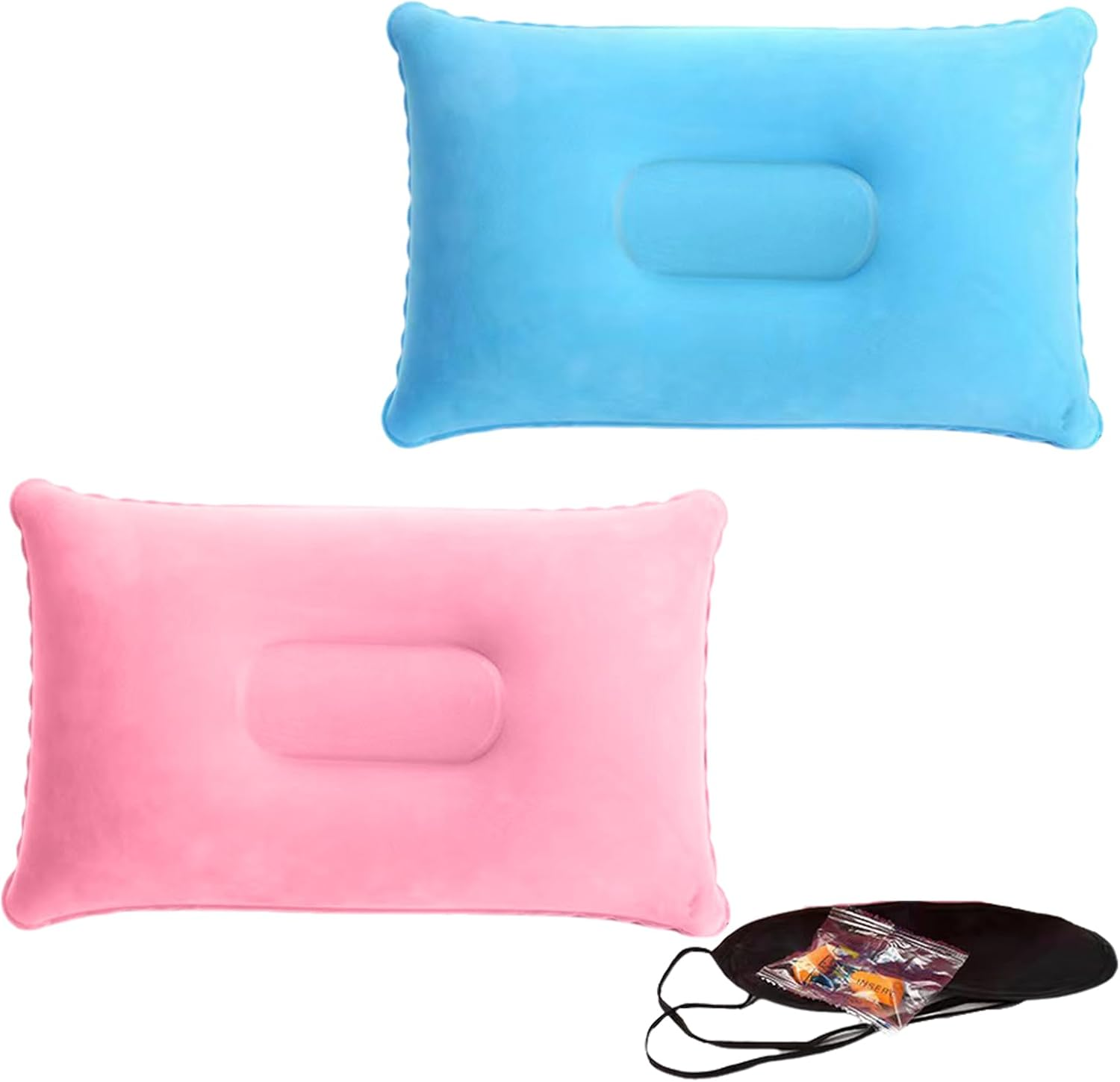 YSHIGUING 2Pcs Inflatable Pillow 34 * 22Cm, Soft Portable Beach Sunbed Pillow Air Inflatable Neck Pillow Water Resistant for Traveling Outdoor Fishing Airplane (Pink and Sky Blue)