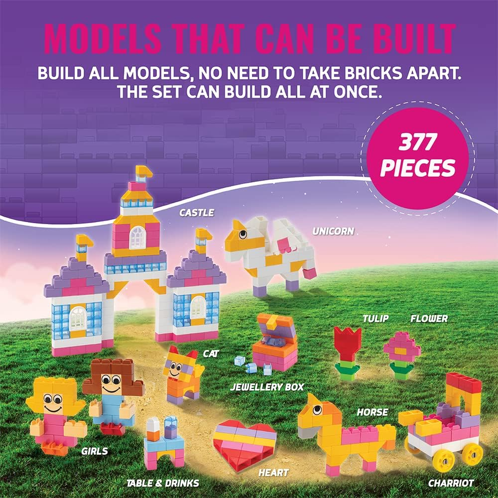 Unicorn Magic Castle Building Blocks Kit for Kids, Australian Made* Children Ages 4 to 12 &ndash; Construction Building Block Set &ndash; Unicorn Gift Girls, Cat, Friends, Flowers, Chariot image number 1
