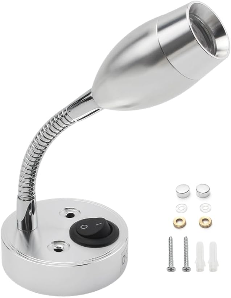 1-Pack RV Reading Light 12V 3W LED Spotlight with Quick USB Charger, Camper Van Travel Trailer Bedroom Wall Warm Reading Light (Silver)