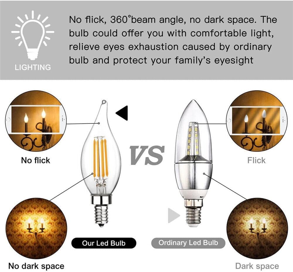 Tootoo 10Pcs 4W 6W Edison Light Bulb Vintage Industrial Cafe Bar Filament Led Globe E14 (1X(4W-Candle-Warm White)) - 10X(4W-Candle-Cool White) image number 4