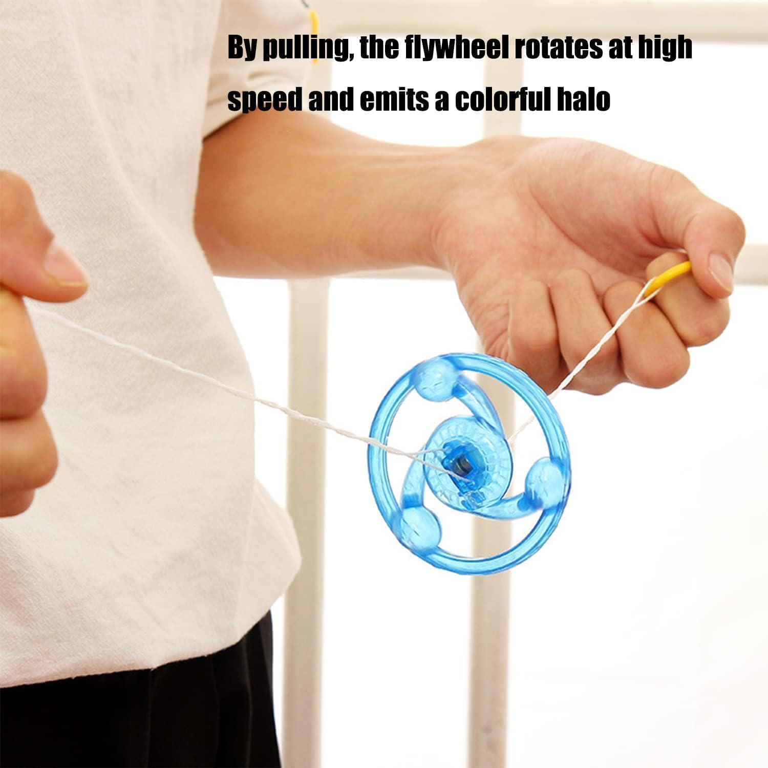 5Pcs Pull Line Flywheel,Flashing Tops,Flywheel Spinning Tops, Spinner Fidget Rainbow Lightshow Orbital Flash,Gift Pull in Wheel Colorful Glow Novelty Spinning Tops image number 1