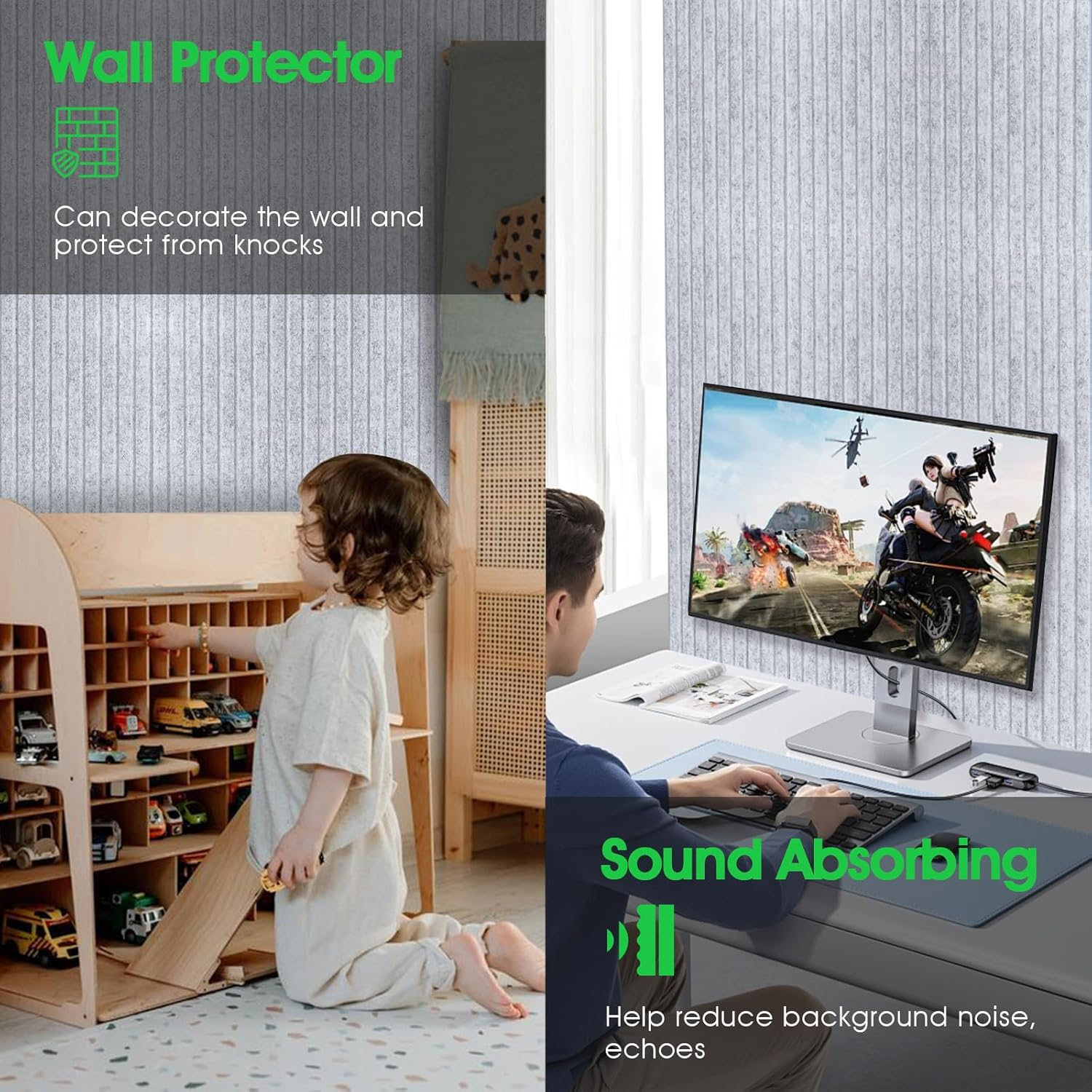 Large Cork Board for Office, 8 Pack Felt Wall Tiles with Slat Wall Paneling, Felt Bulletin Board Pin Board Cork Boards for Walls - Silver Gray image number 3