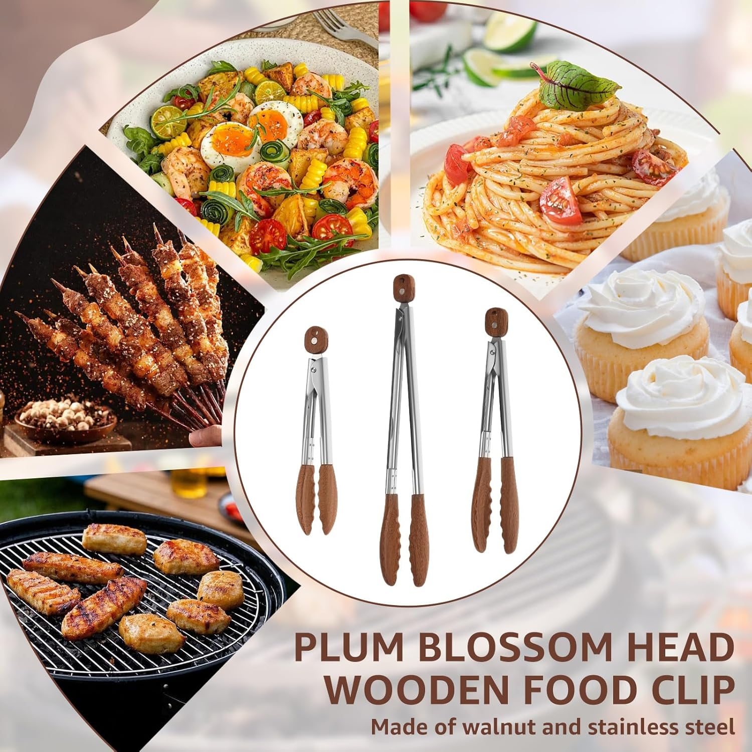 Wooden Tongs for Cooking, 15 & 11.5 & 9 Inch Kitchen Salad Utensils Tongs with Hanging Hole and Pull Lock, Heat Resistant Ergonomic BBQ Food Tong for Restaurant Home Kitchen image number 2