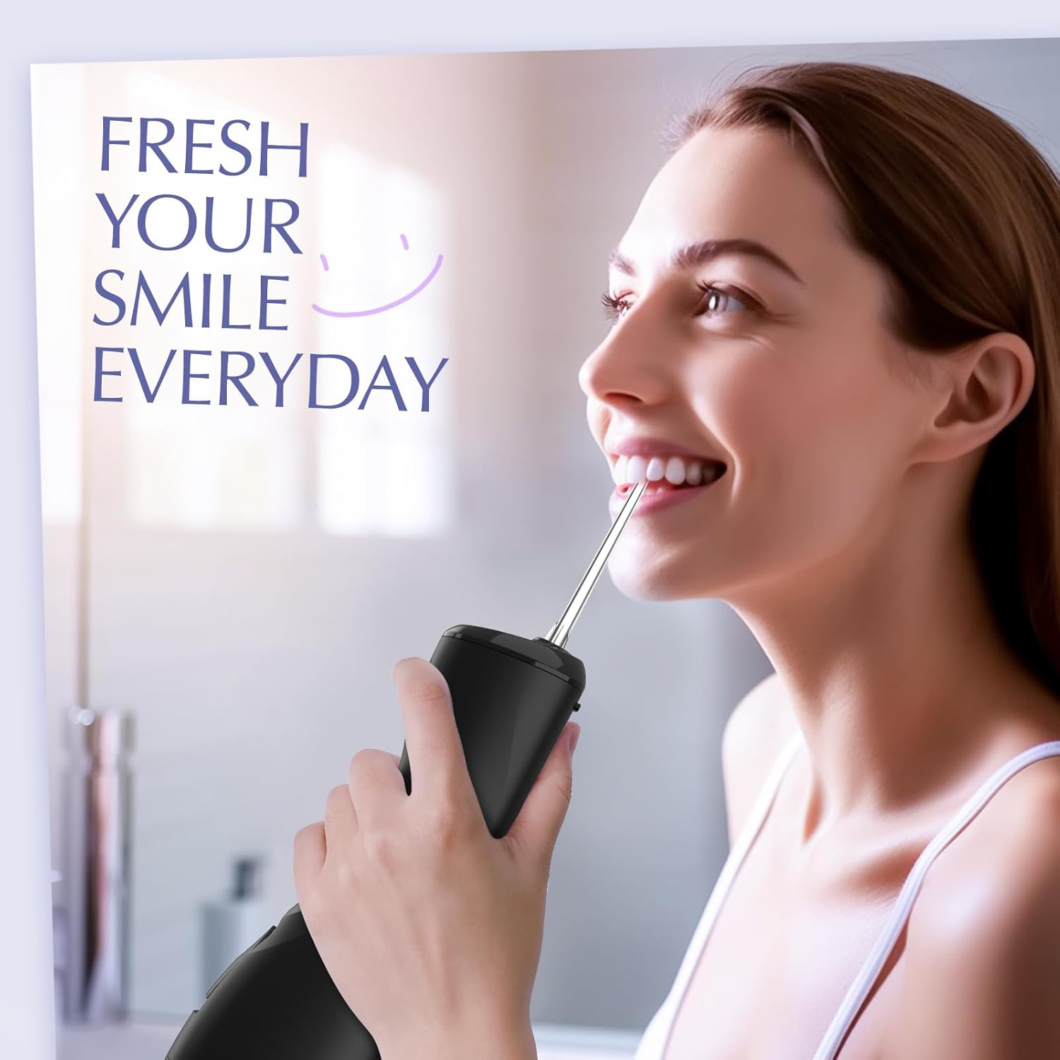 Power Cordless Water Flosser, Electric Rechargeable Battery Handheld IPX7 with 6 Modes & 4 Jet Tips Dental Oral Hygiene Irrigator Water Cleaner Floss Pick for Tooth/Teeth/Cleaning/Gums/Oral/Braces Care (BLACK) - Black image number 5