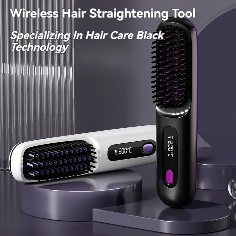 JCDZAUPZ Gobrush PRO - Cordless, Rechargeable Hair Straightener Brush, Light Blue image number 3