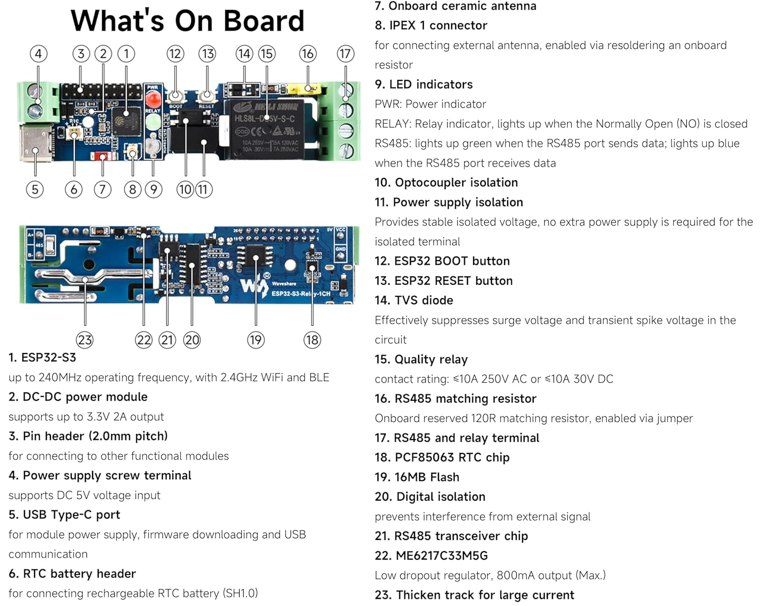 Industrial 1-Ch ESP32-S3 Wifi Relay Module, Support RS485 and Bluetooth/Wifi Remote Control, Better for RS485 Modbus Industrial Modules or Sensors, Built-In Protection Circuits, Safe & Stable image number 3