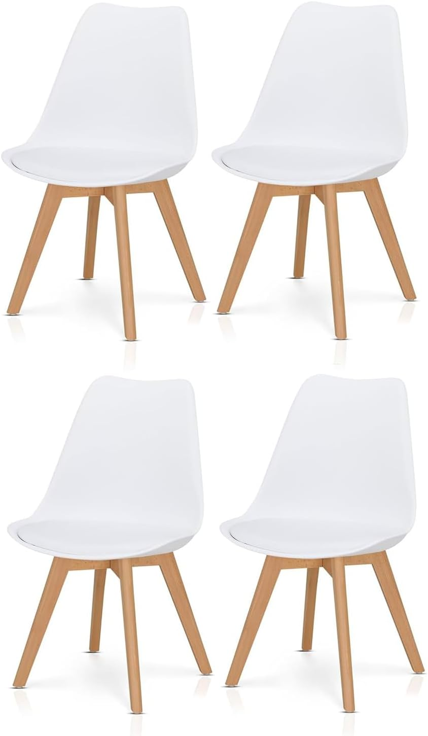 Dining Chairs Set of 4, Kitchen Chairs with Waterproof PU Leather Wood Legs, Morden Non-Slip Protectors Side Chair Upholstered Tulip Chair for Dining Room Living Room Bedroom