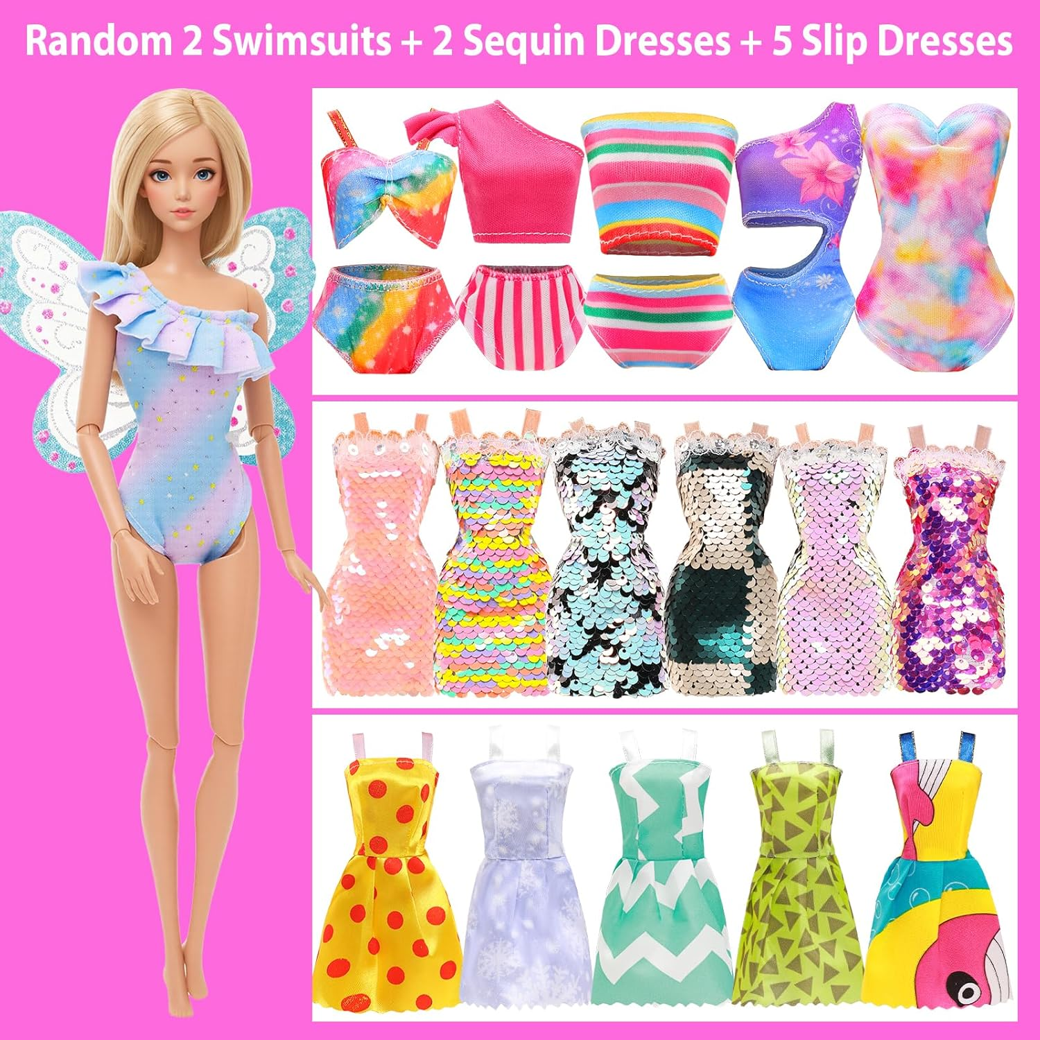 Bartoies Fun 85 Pcs Doll Accessories: 12 Fashion Dresses 3 Party Gowns 4 Outfits 3 Swimsuits Bikini with 63 Accessories for 11.5 Inch Dolls(No Doll) image number 6