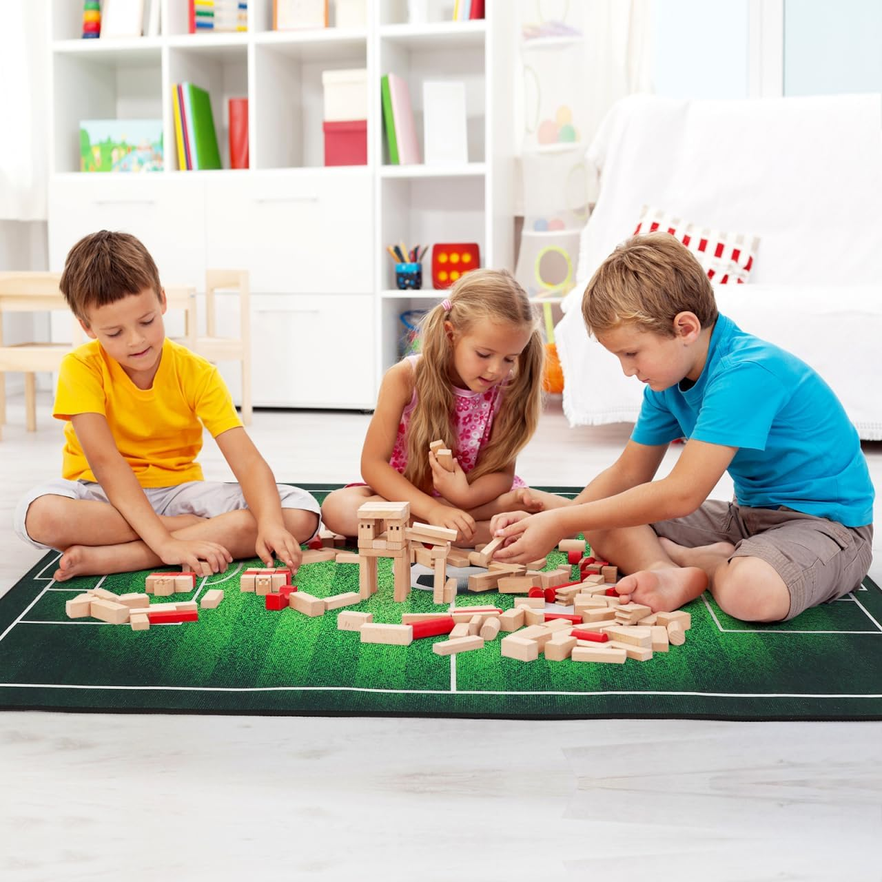 GANAZONO Soccer Area Rug Football Field Kids Play Carpet Home Decor Kids Rug Soccer Field Rug Carpet for Boys Bedroom image number 5