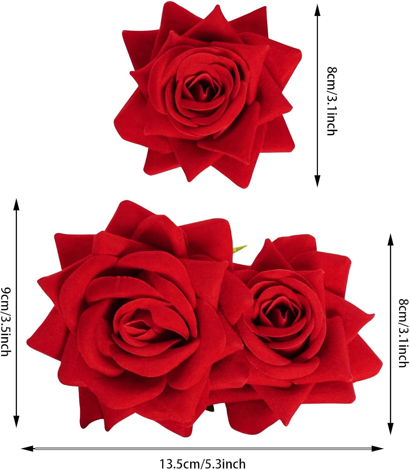 Pack of 3 Rose Hair Clips, Rose Flower Hair Clips, Red Rose Brooch Flower Clips, for Women, Girls, Party, Wedding, Valentine'S Day, Masquerade, Carnival (Red) image number 5