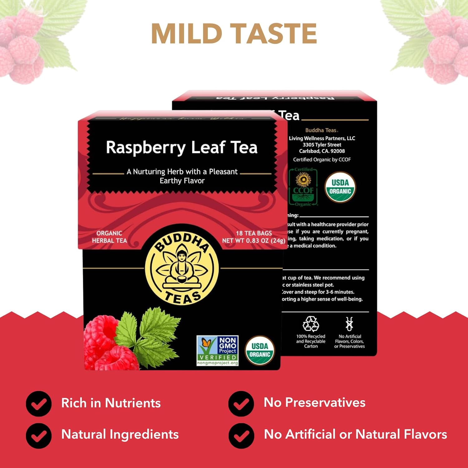 Buddha Teas Organic Raspberry Leaf Tea 18 Teabags image number 4