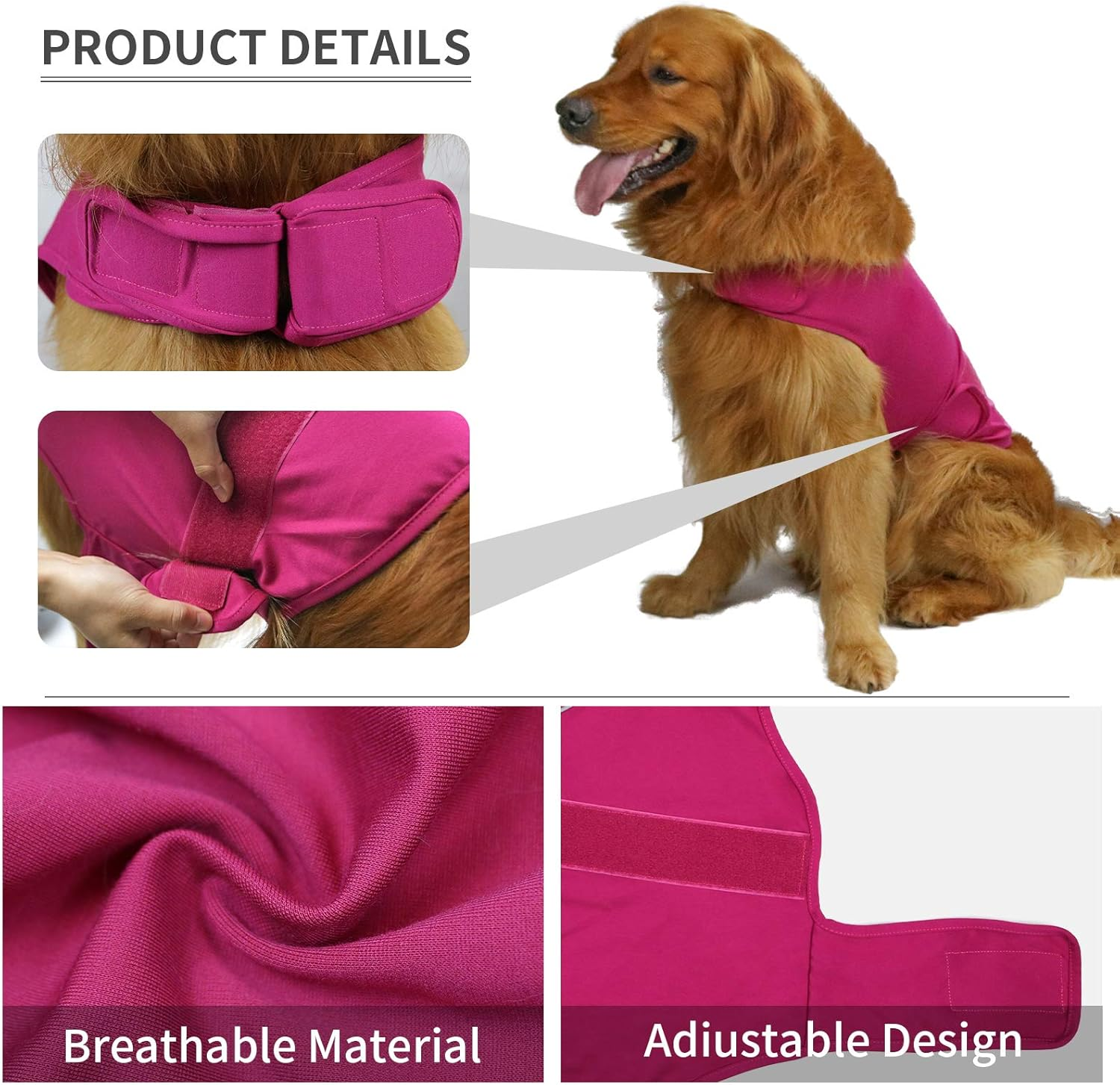 Comfort Dog Anxiety Relief Coat, Dog Anxiety Calming Vest Wrap for Thunderstorm,Travel,4Th of July Fireworks,Vet Visits,Separation Anxiety Relief for Dogs (X-Small (Pack of 1), Rose) image number 7