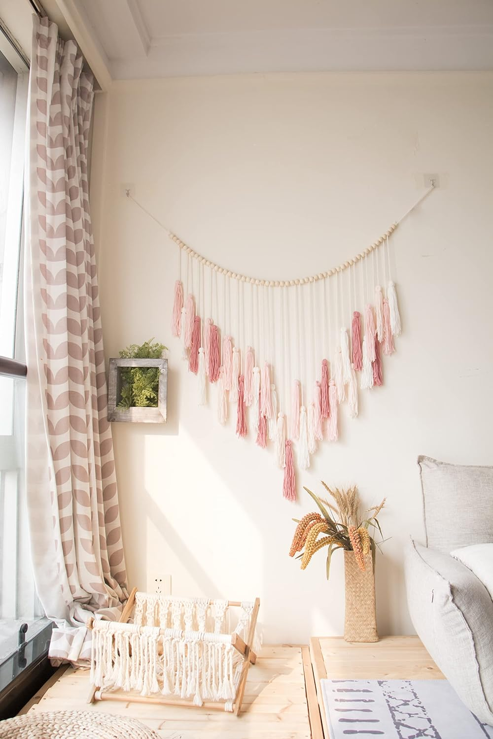 Decocove Macrame Wall Hanging - Large with Wood Beads Bohemian Decor for Bedroom, Living Room and Kitchen Warm Blush Pink 35'' X 36'' image number 5