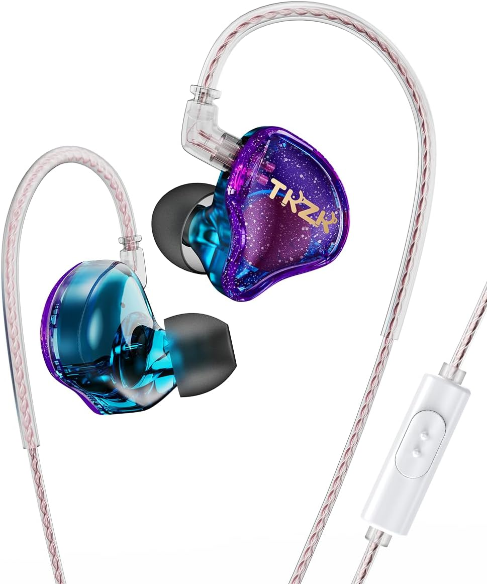 EZ EAR TKZK TK01 Hifi Entry Headphones with Dynamic Driver, Deep Bass In-Ear Monitor with Tesla DD, In-Ear Headphones with 2 Pin OFC Cable for Stage, Music, Pop, ACG (White, with Microphone)