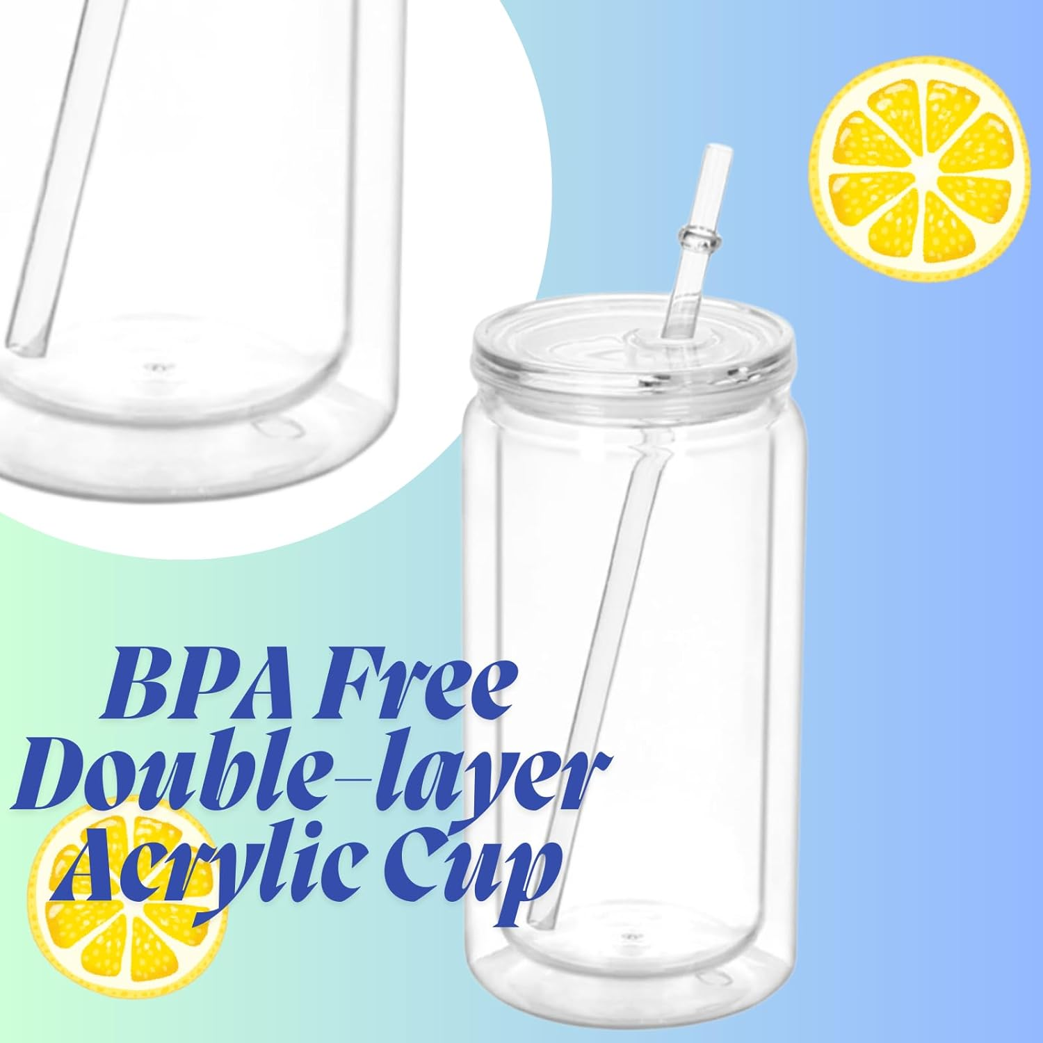 SUBCUB 6 Pack Plastic Snowglobe Tumbler 16Oz Pre-Drilled Double Wall Acrylic Clear Cup, Snow Globe Can Cups DIY with Lid and Straw, Mason Jars Iced Coffee Juice Juice Cups image number 2