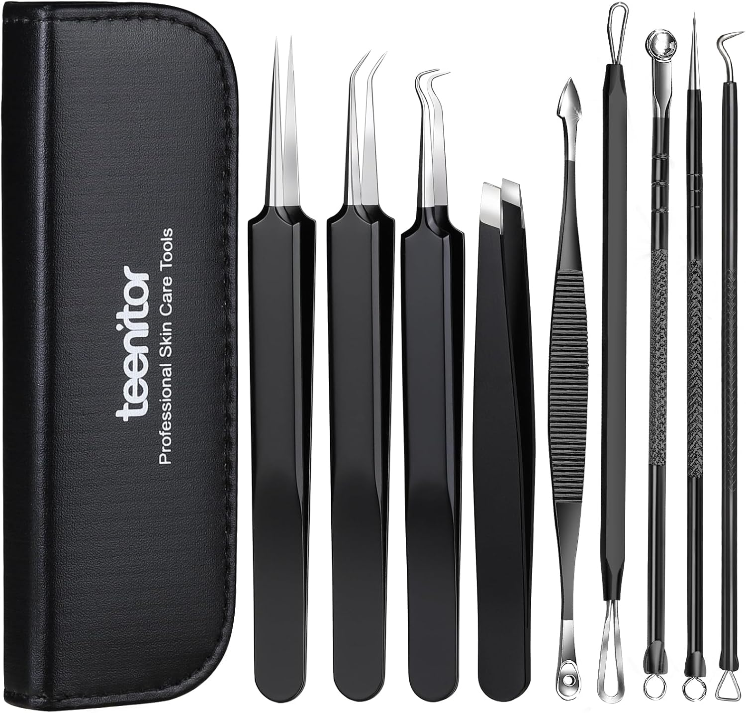 Teenitor Blackhead Remover Tools and Pimple Popper Tool Kit, 9 Pcs Stainless Steel Black Head Remover for Face Tool Pimple Extractor Tool for Blackhead, Pimple, Ance, Whitehead, Facial Hair image number 4