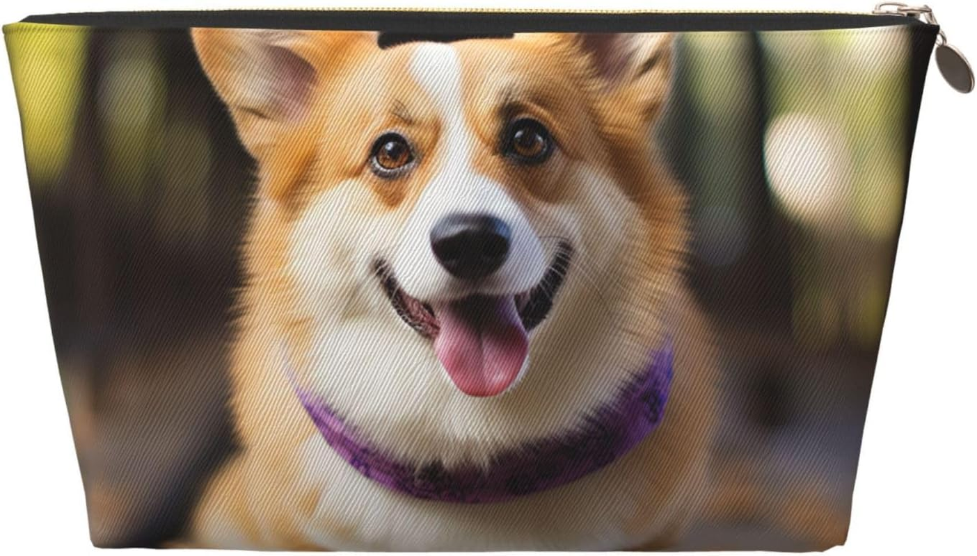 SDTYKHJ Large Capacity Makeup Bag for Women, Waterproof Portable Shaving Bag, Small Toiletry Bag, Dog, Corgi, Leather, Travel Cosmetic Organizer Bags, Gold, One Size image number 6