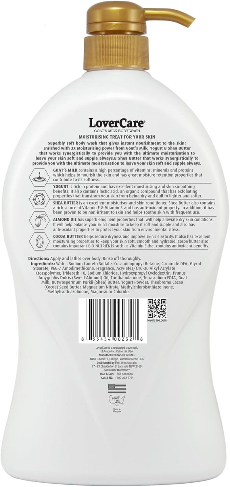 Combo Pack - Lovercare Goat'S Milk Almond Oil & Cocoa Butter Body Wash 1200Ml - Hand & Body Lotion 800Ml image number 2