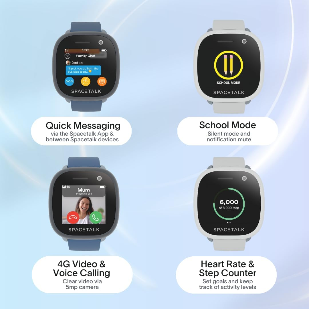 Spacetalk Adventurer 2 Smartwatch (Frost) | Kids Smart Watch with 4G, GPS, Text & Video Calling | 5MP Camera | Splashproof | Sim Included | Tough Screen | *Mobile Plan Required (Sold Separately)* image number 4