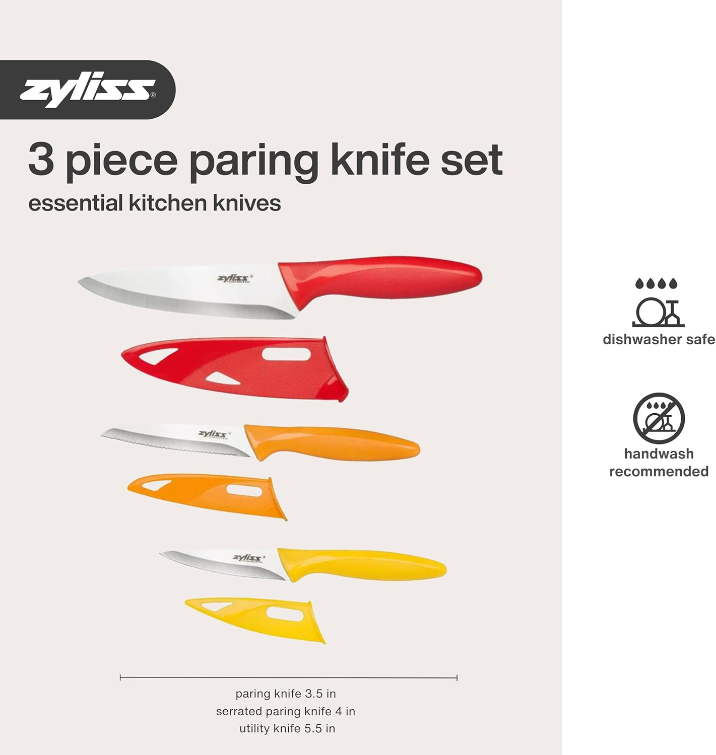 Zyliss 3-Piece Paring Knife Set - Stainless Steel Knife Set - Small Knife Set with Knife Sheaths - Travel Knife Set with Safety Kitchen Blade Guards - Dishwasher & Hand Wash Safe - 3 Pieces image number 4