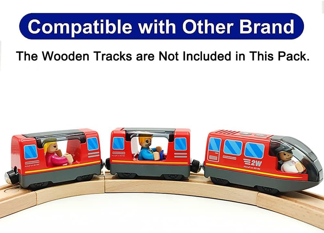 TOPLIVING Battery Operated Wooden Train Rail Set Toys for Toddlers Age 3 to 4 Years Boys Kids Magnetic Couplings City Vehicle with Figures image number 1