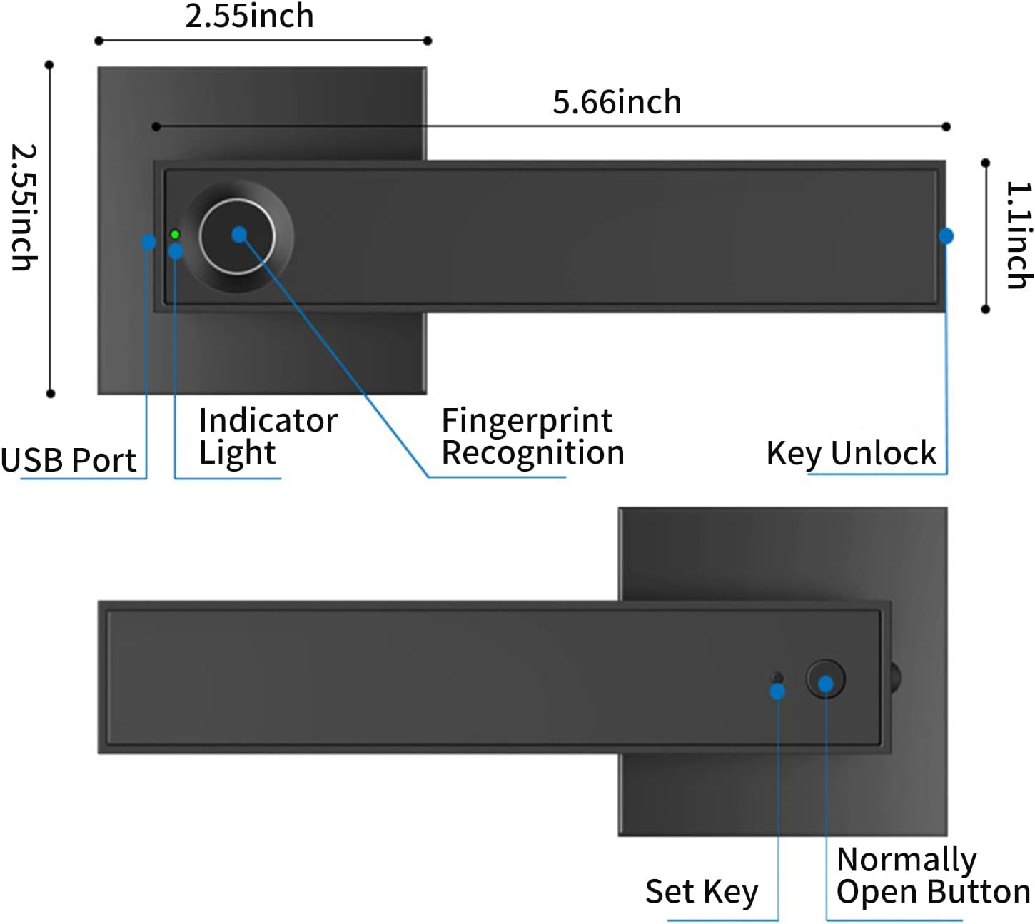 Mingzhe 30 Groups Fingerprint Door Lock Smart Door Knob Gate Locks Left-Right Open Door Lever Lock Set Entry Door Lock for Home Interior Door Bedroom Hotel Warehouse Office - Black image number 5