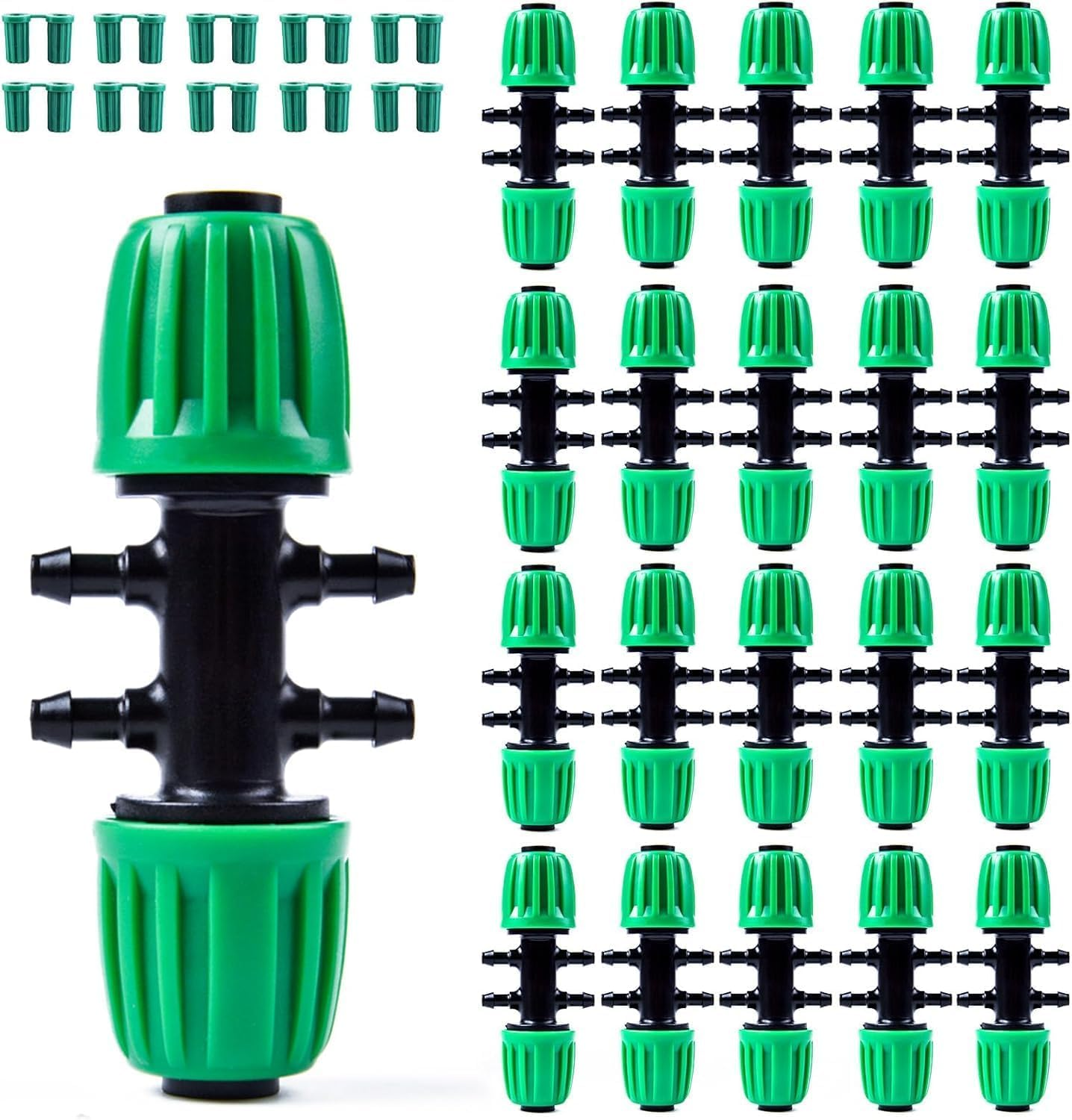 Kalolary 20PCS Barbed Tee 1/2" to 1/4" Drip Irrigation Fittings, Anti-Drop Barbed Hose Parts Connectors for 12Mm/16Mm to 4Mm/7Mm Drip Systems 6 Way Adapter（Green） image number 6