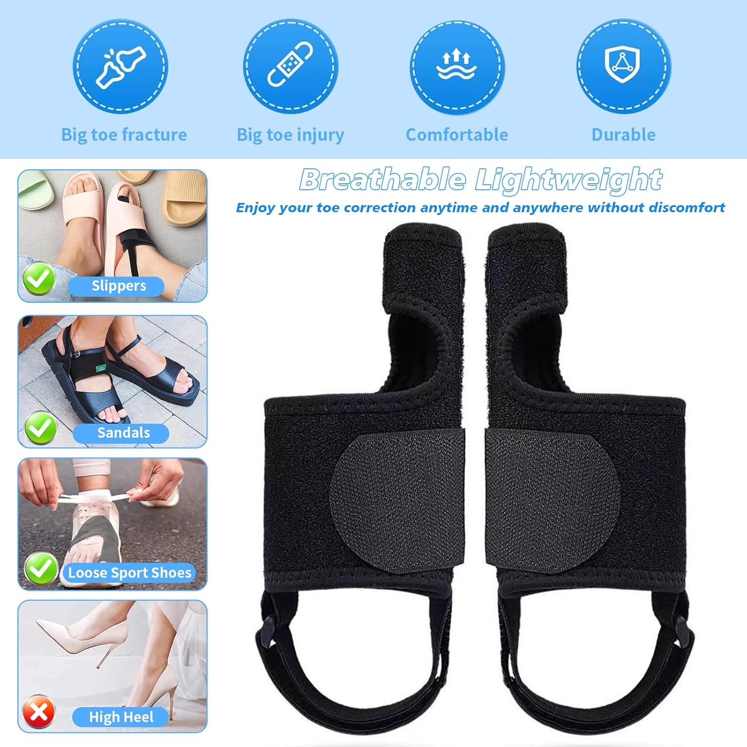 2 Pieces Upgraded Bunion Corrector Left + Right, Bunion Splint & Big Toe Straightener for Unisex, Brace Splint Pads Premium Orthopedic Big Toe Straightener for Valgus Hallux Pain Relief