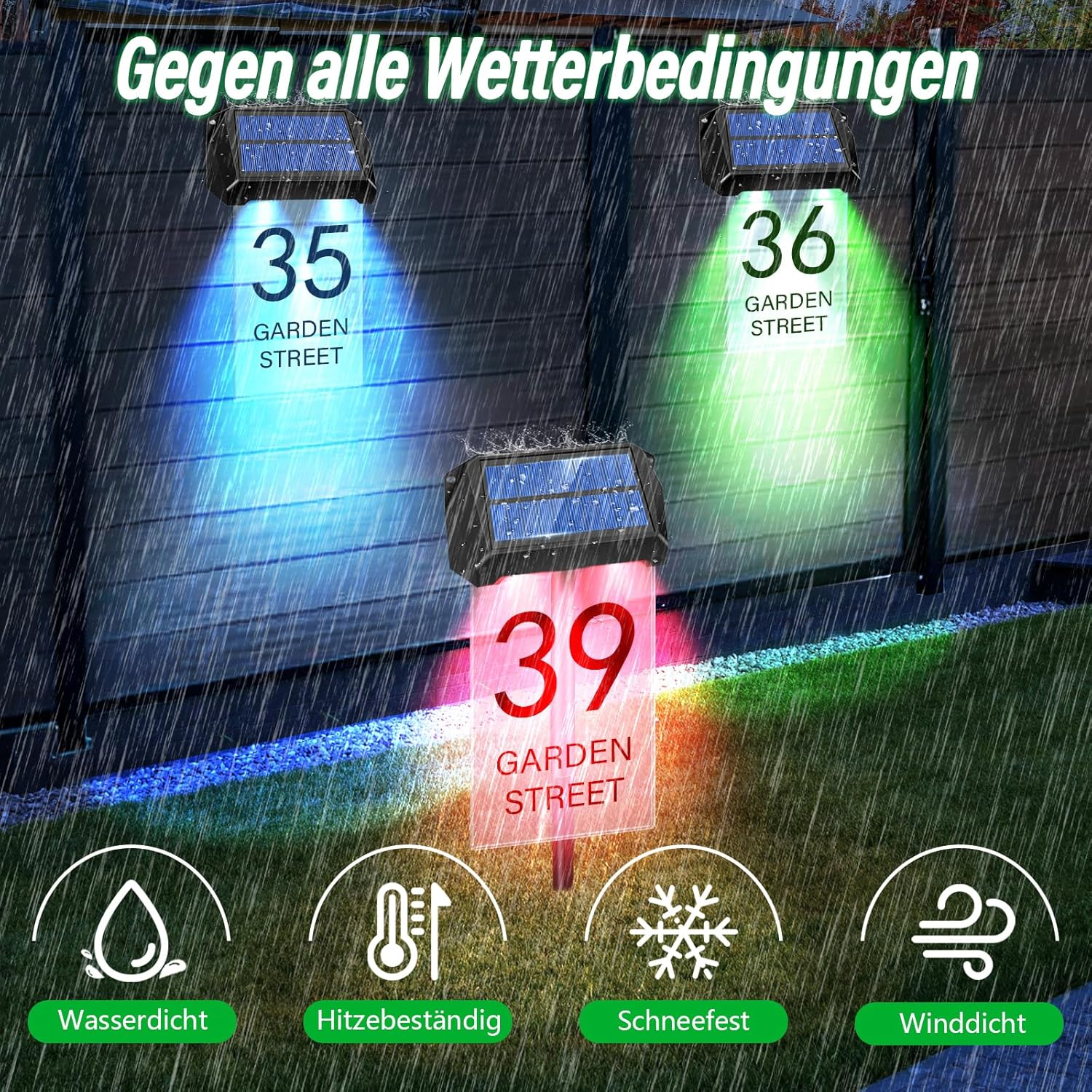 TOTHDATE Solar House Number Illuminated, 10 Colours, Personalised House Number Sign, Illuminated, 1200 Mah, IP65 Waterproof Address Board for Wall Floor - 10 Colours image number 3