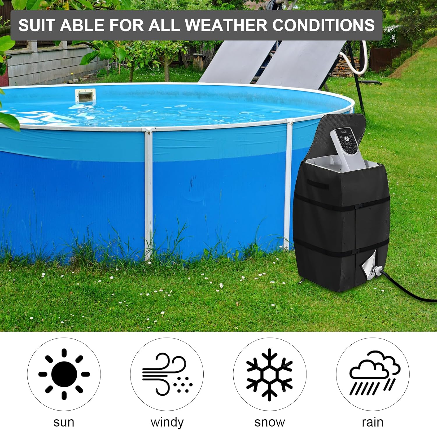 Hot Tub Cover,Spa Heater Pump Cover Waterproof Dustproof Insulated Pump Cover with Zipper Opening Lazy Spa Thermal Cover Accessories Hot Tub for Outdoor Travel Bathtub Pools Inflatable Bathtubs(Black) image number 4
