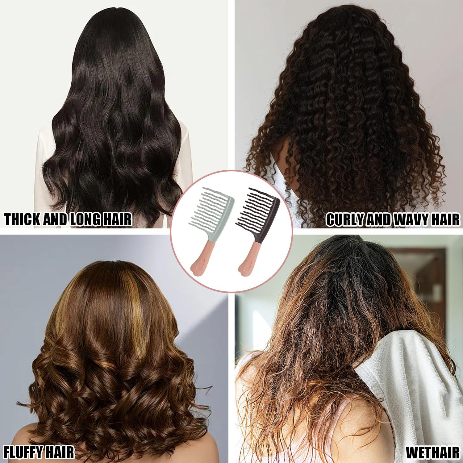 SYEYCW Pack of 2 Curling Combs, Double Row Wave Comb with Wide Teeth, Lightweight and Durable, Anti-Pull Effect, for Curly, Wavy and Long Hair, Hairdresser Styling Tool