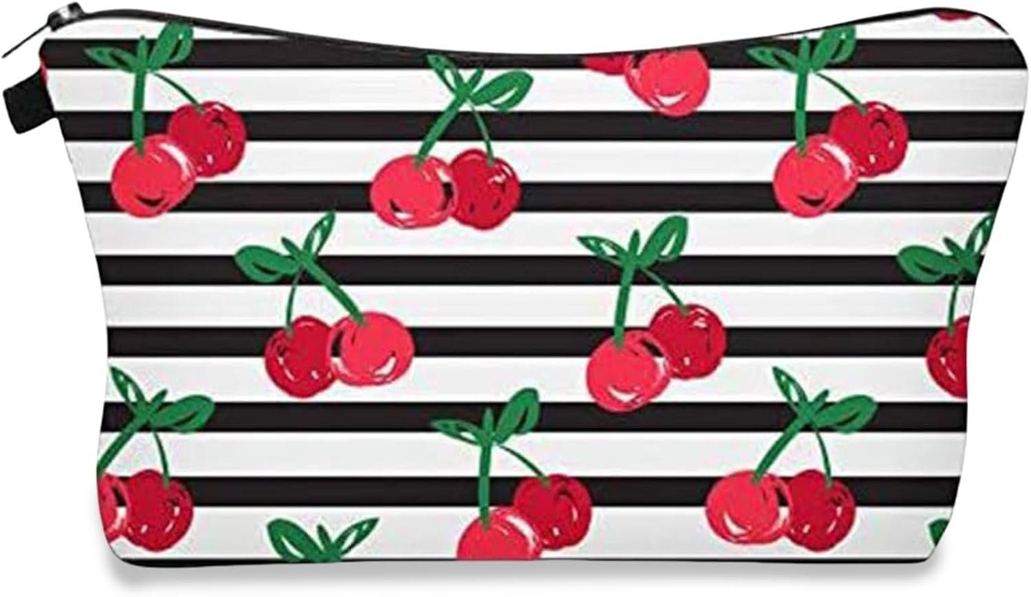 Rylaxzon Makeup Bag for Travel, Small Makeup Bag with Zipper, Waterproof Small Cosmetic Pouch for Purse Mini, Cute Traveling Bag Small for Ladies & Women (Stripes Cherry)