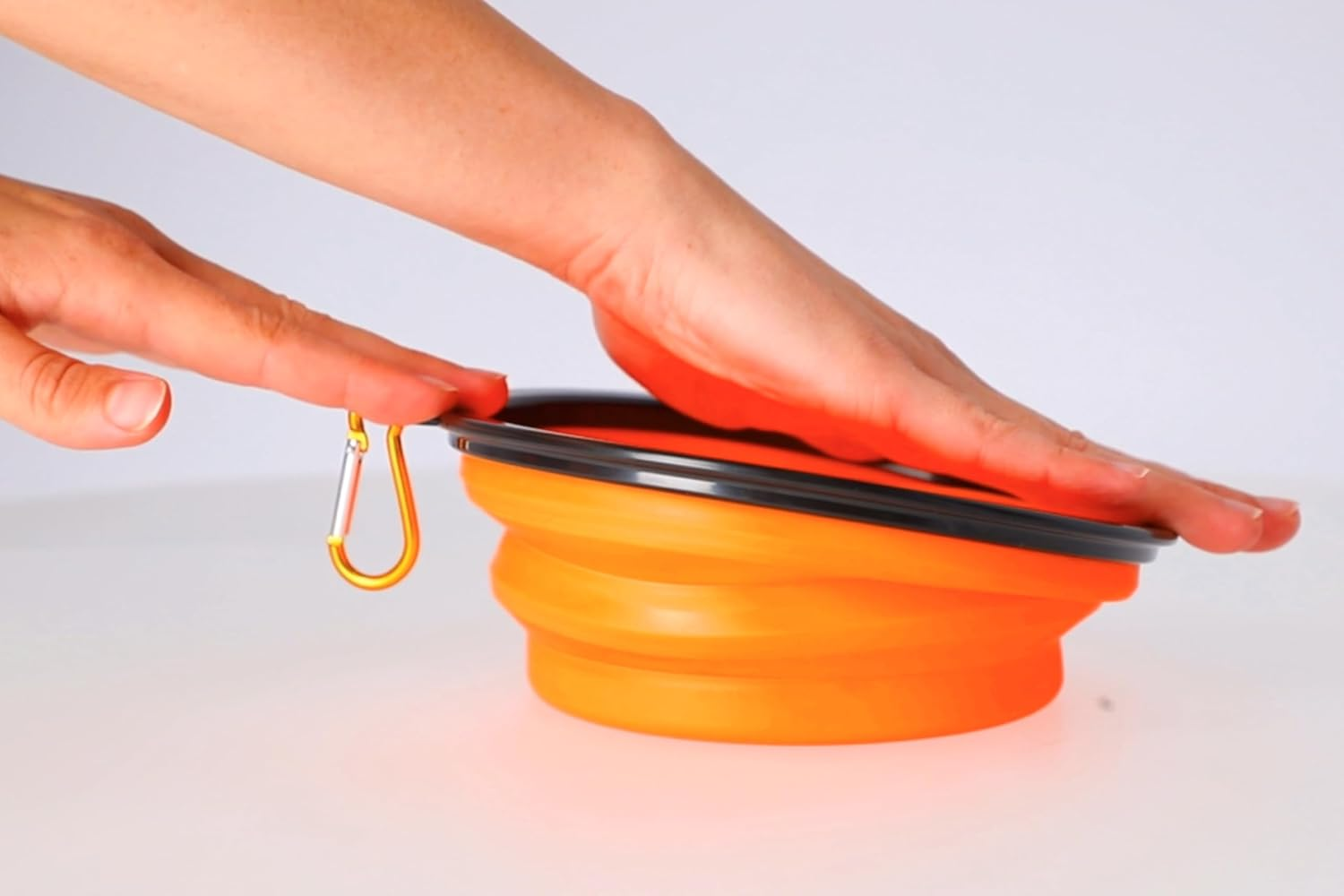 Dingo Dog Travel Bowl Made of Silicone with a Metal Carabiner, Black Edge Additionally Stiffened, Foldable and Lightweight Dog Feeder, Capacity 1000 Ml, Orange (14468) image number 4