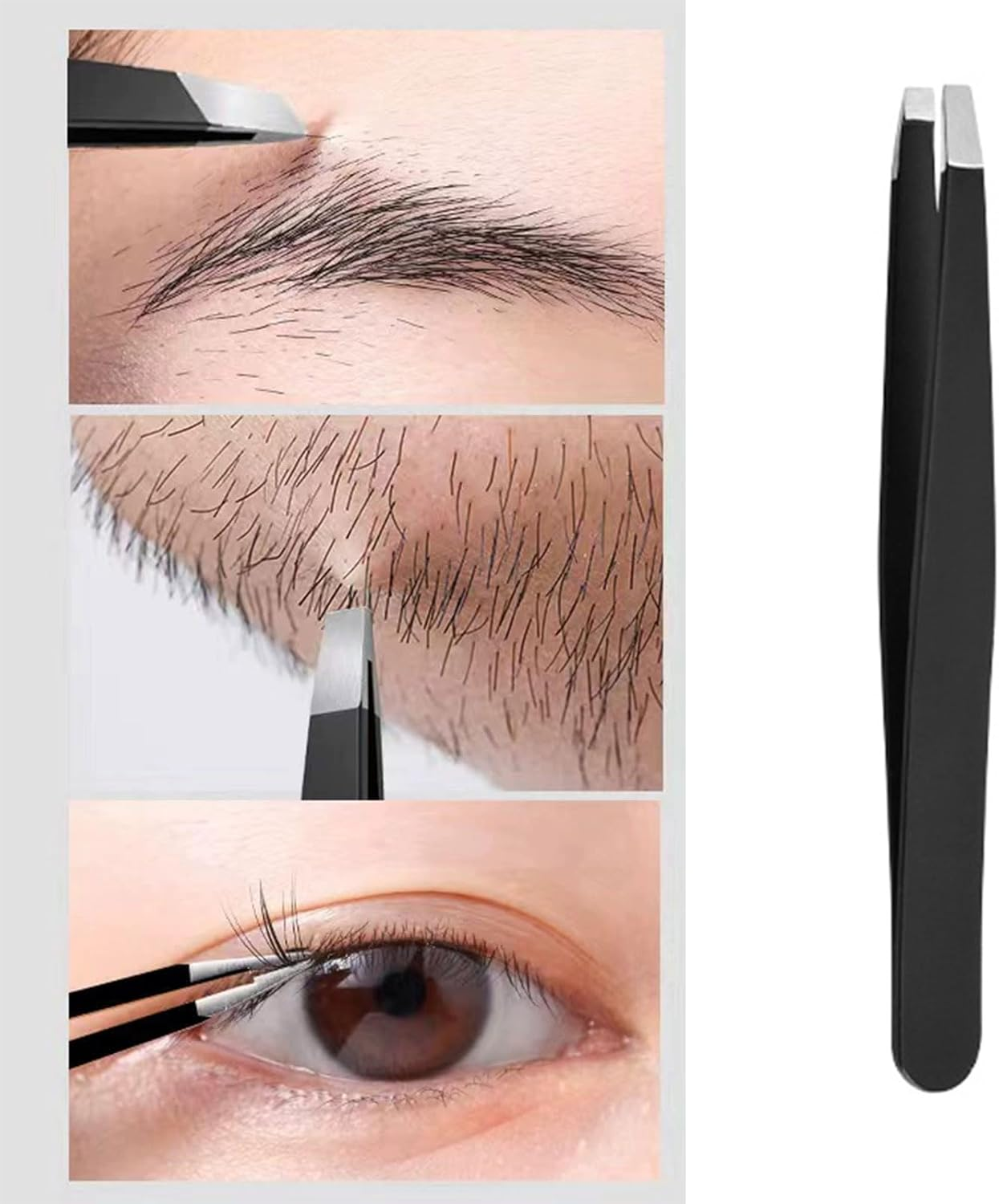 Professional Stainless Steel Eyebrow Tweezers 2 Pack Black Precision Slanted Tweezers for Ingrown Hairs Facial Hair Removal image number 4