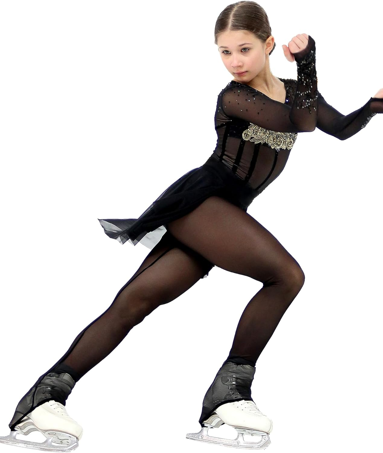 Aevsport Women Mesh Tights for Figure Ice Skating with Seam over the Heel of the Boot