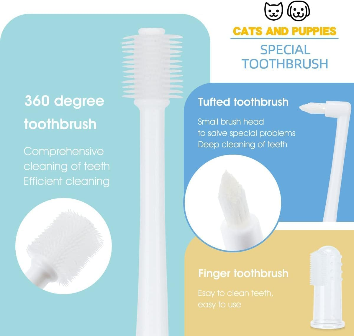 Dog and Cat Toothbrush Kit,Pet Dog Dental Care Dental Cleaning Kit,Set of 5 Multi-Functional Pet Dental Oral Care Kit,Extra Soft Dog Toothbrushes,Perfect for Puppy Small Dog Cat image number 1