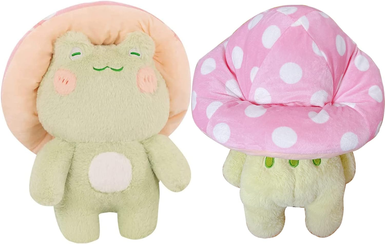 Frog Plush Cute Frog Mushroom Hat Stuffed Animals Kawaii Plush Toys Throw Pillow Home Room Decor Aesthetic Gift(Light Green Frog Red Hat), 17 Inch