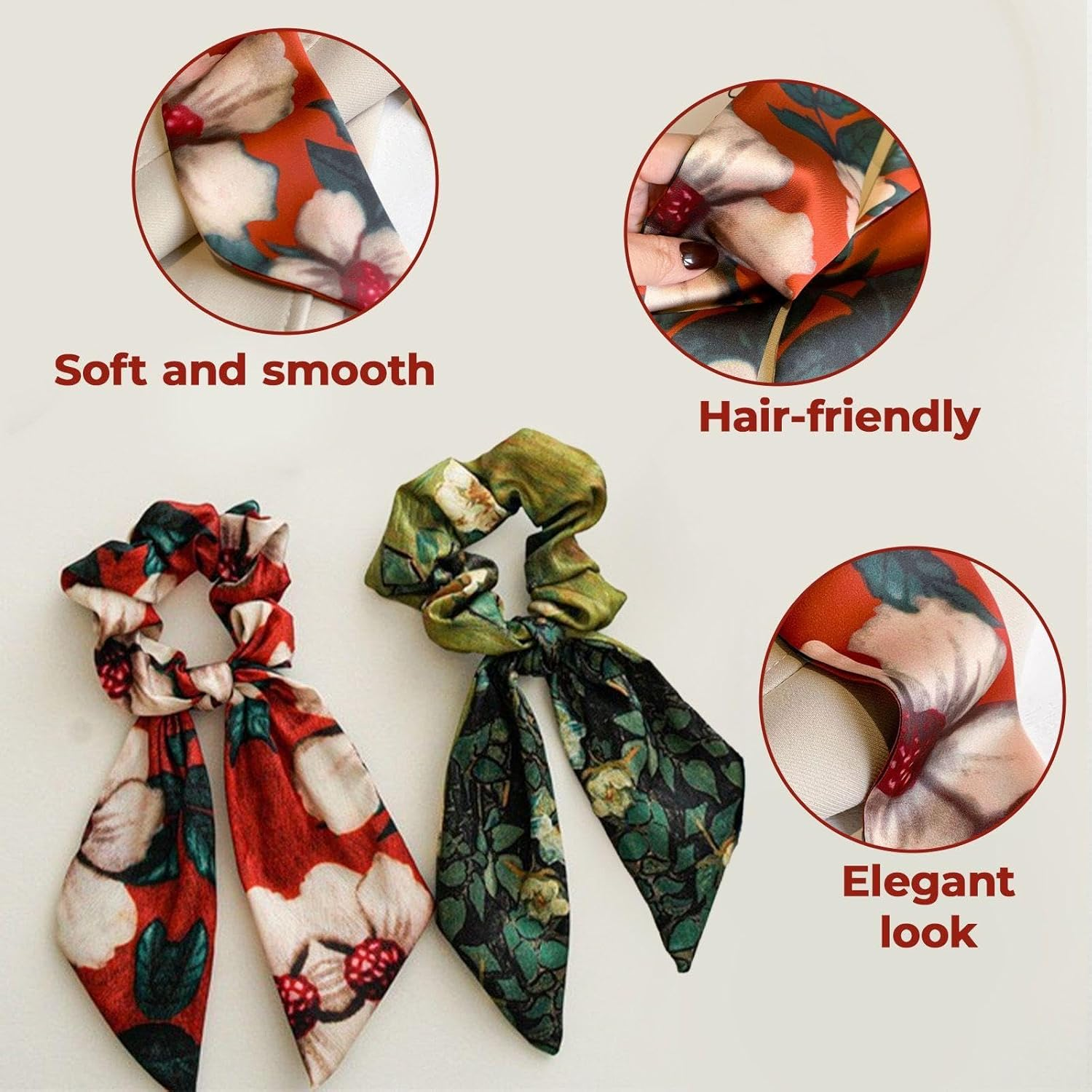 Pack of 2 Bow Hair Bobbles Retro Hair Bobbles Elastic Hair Ties Ponytail Hair Ties Hair Accessories image number 5