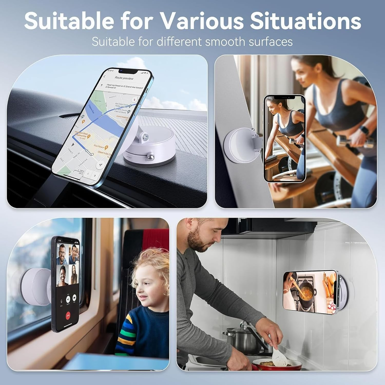 Vacuum Magnetic Phone Holder, 2025 New Foldable & Retractable Car Mount, 360&deg; Adjustable Suction Cup Stand for Iphone 16/15/14/13/12 & Suction Phones, Idea for Car/Mirror/Gym/Smooth Surfaces (White) image number 4