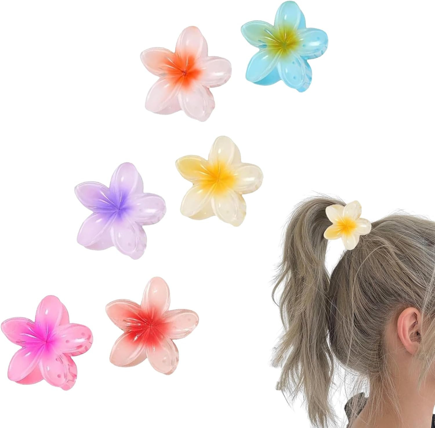 Pack of 6 Flower Hair Clips Non-Slip Hawaiian Large Flower Hair Clip Hair Clips for Women for Girls Thick Thin Hair Holiday Gifts image number 3